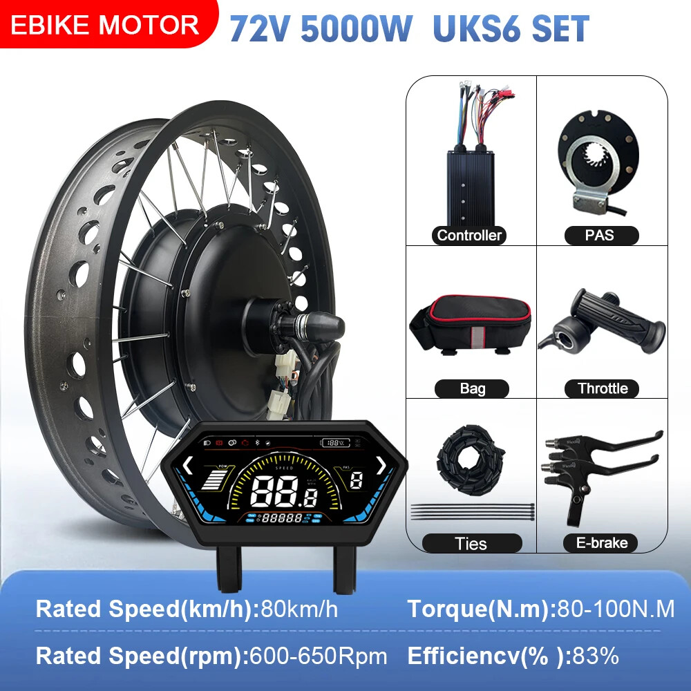 72V 5000W 4.0Tyre 20/24/26inch Snow Fat E-bike Brushless Non-gear Rear Hub Motor