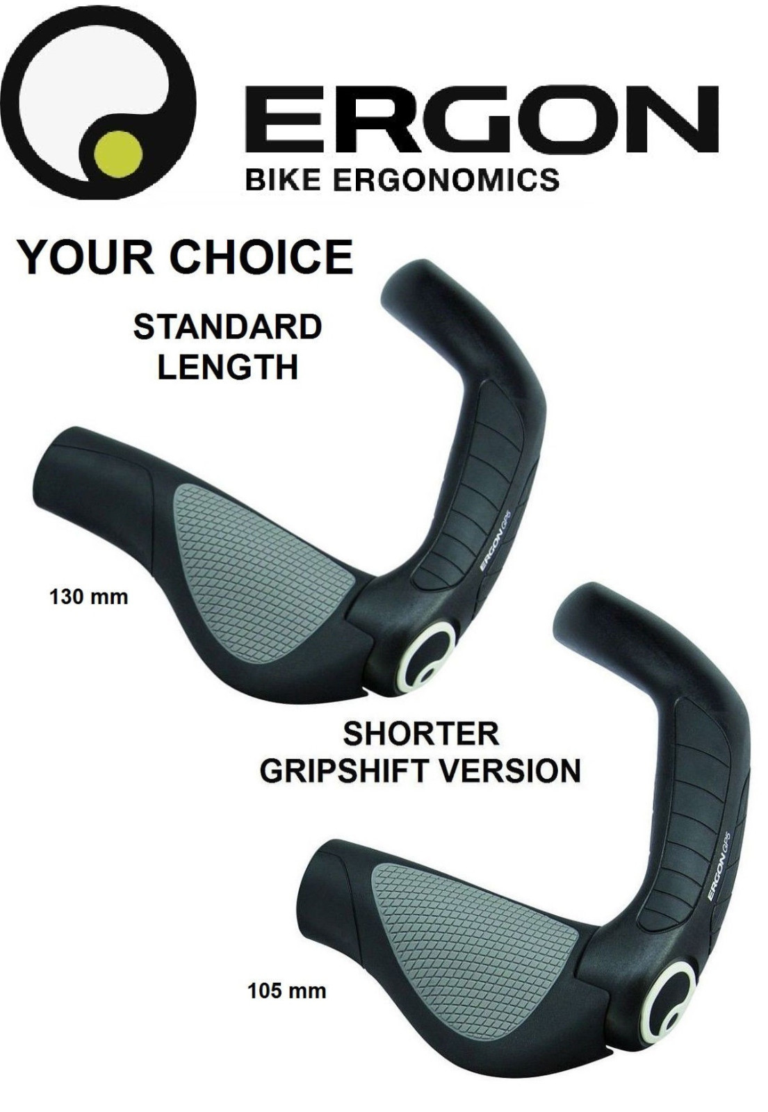 Ergon GP5 L or S Bike Standard Grip Length or GripShift & Large or Small Hand