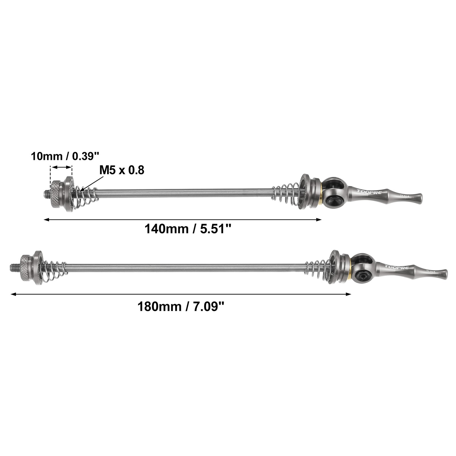 Pair Front Rear Quick Release Axles Skewer for Bike 140mm 180mm Titanium Tone