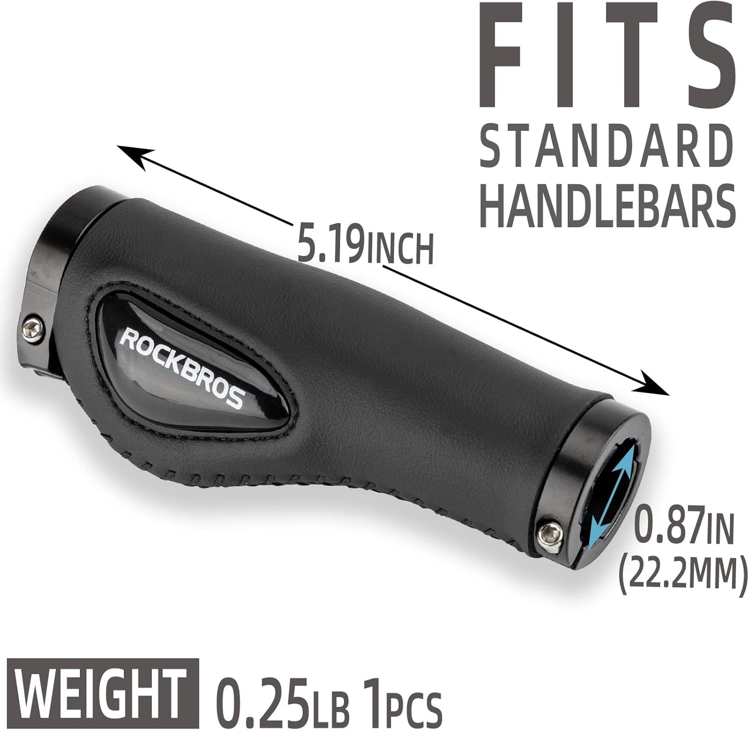 ROCKBROS Bike Handle Grips Ergonomics Design Soft Gel Dual Lock 22.2mm, black