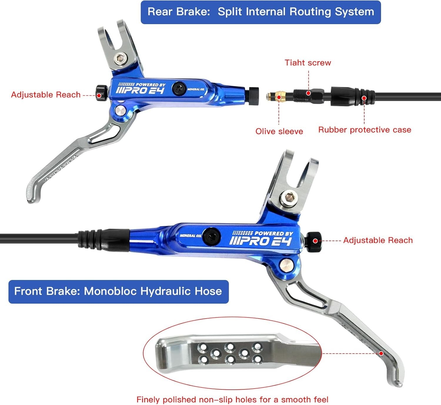 ZTZ IIIPRO E4 MTB Hydraulic Disc Brake Set, 4-Piston Hydraulic Brake Kit for MTB