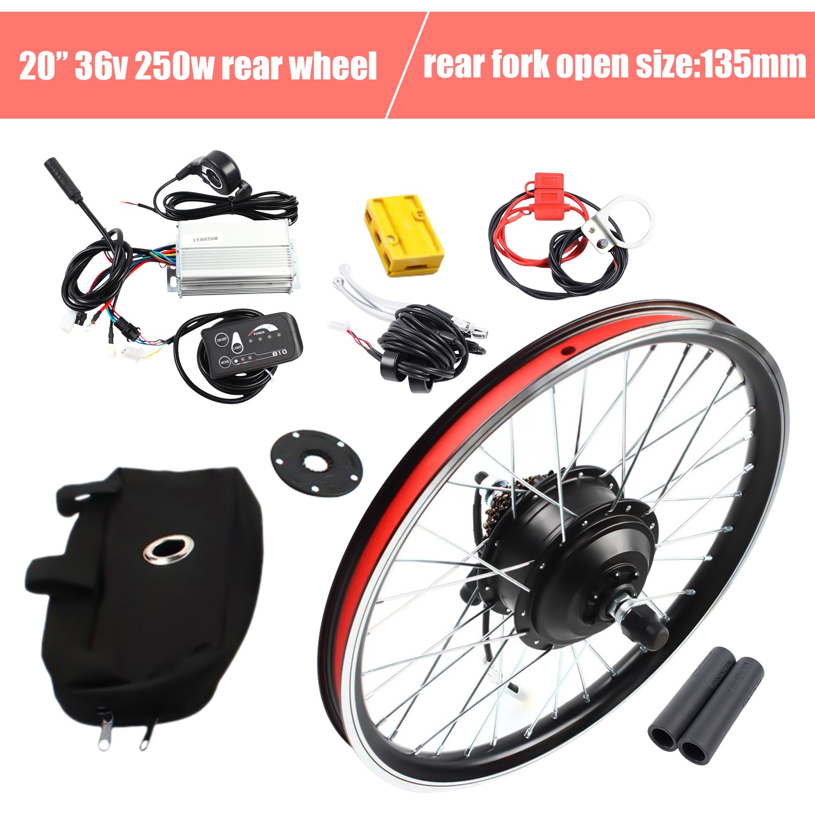20 inch LED Rear Wheel Motor Hub Electric Bicycle E-Bike Conversion Kit 36V 250W