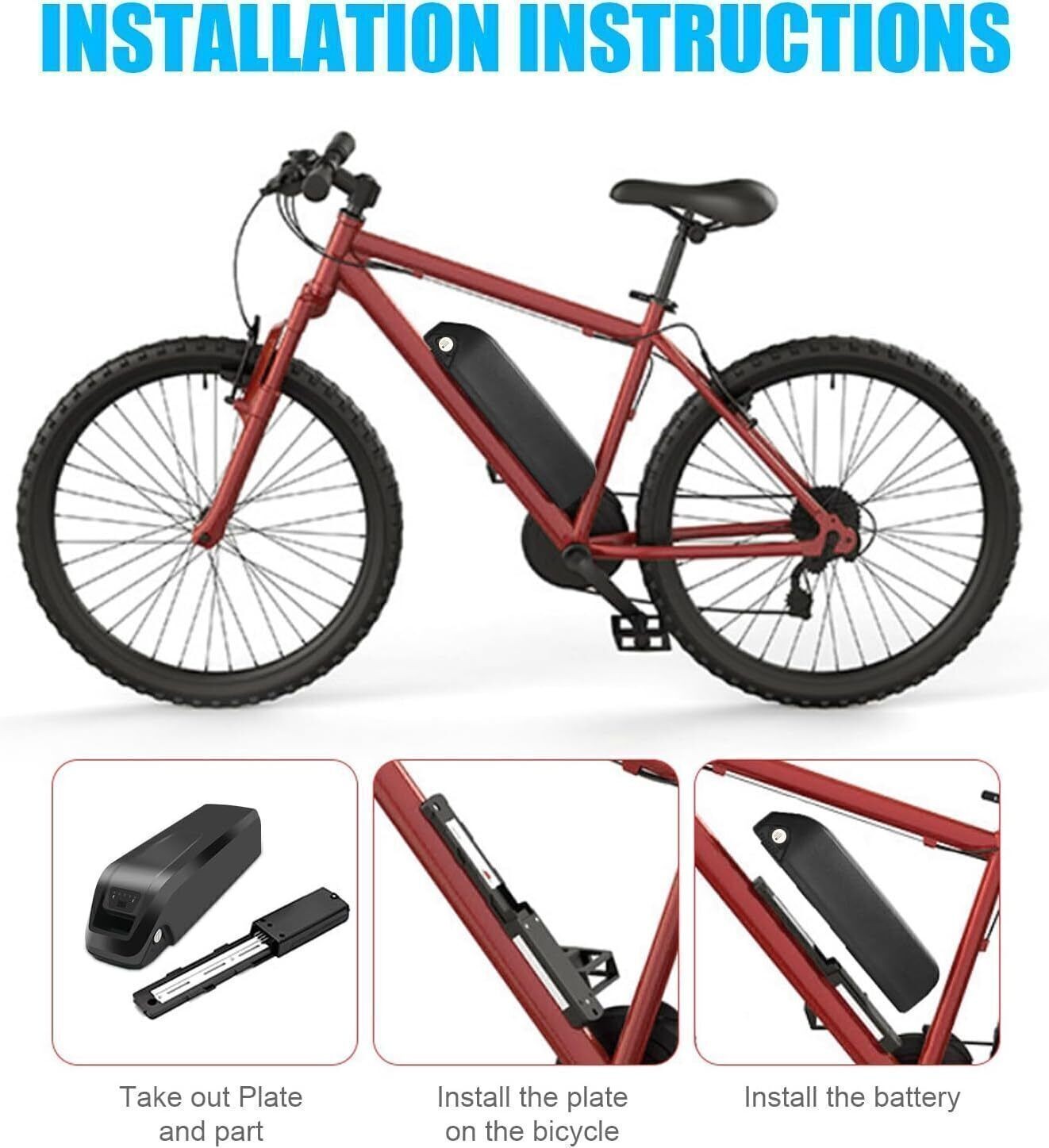 36V 48V 52V 10/15/20AH Lithium Ebike Battery 4Pin&BMS For 0W-2000W Electric Bike
