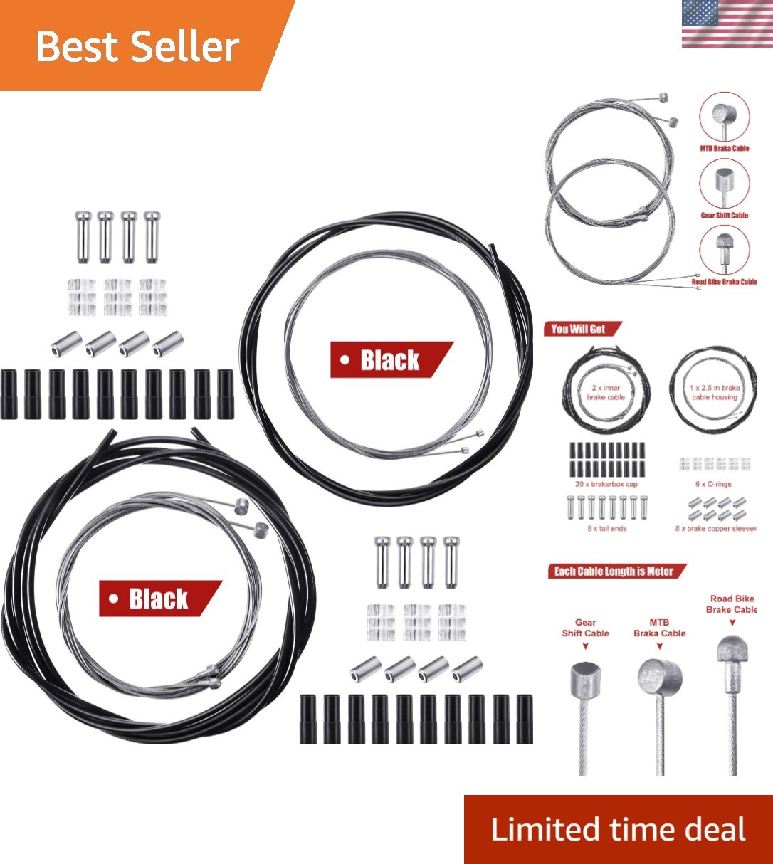 2-in-1 Universal Bike Bicycle Shift Derailleur Cable & Brake Cable Housing Re…