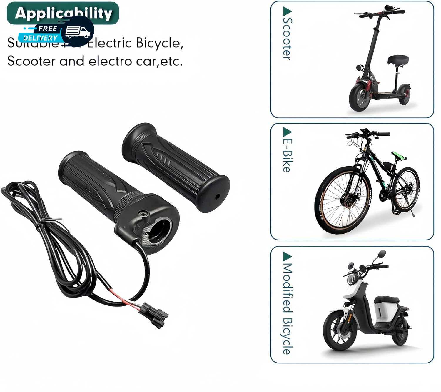 Ebike Full Twist Throttle 12V-72V 3Pin SM Connector Ebike Throttle with 71″ Wire