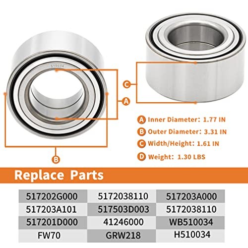 2PC 510034 Front Wheel Hub Bearing for Hyundai Azera, Santa Fe, Sonata,