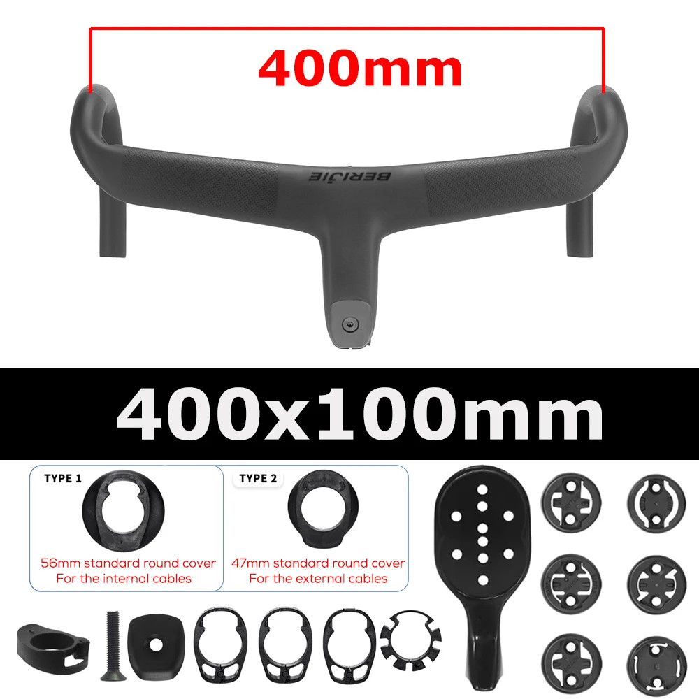 Road Bike Carbon Internal Cable Integrated Drop Bar Width 380-440mm with Spacer