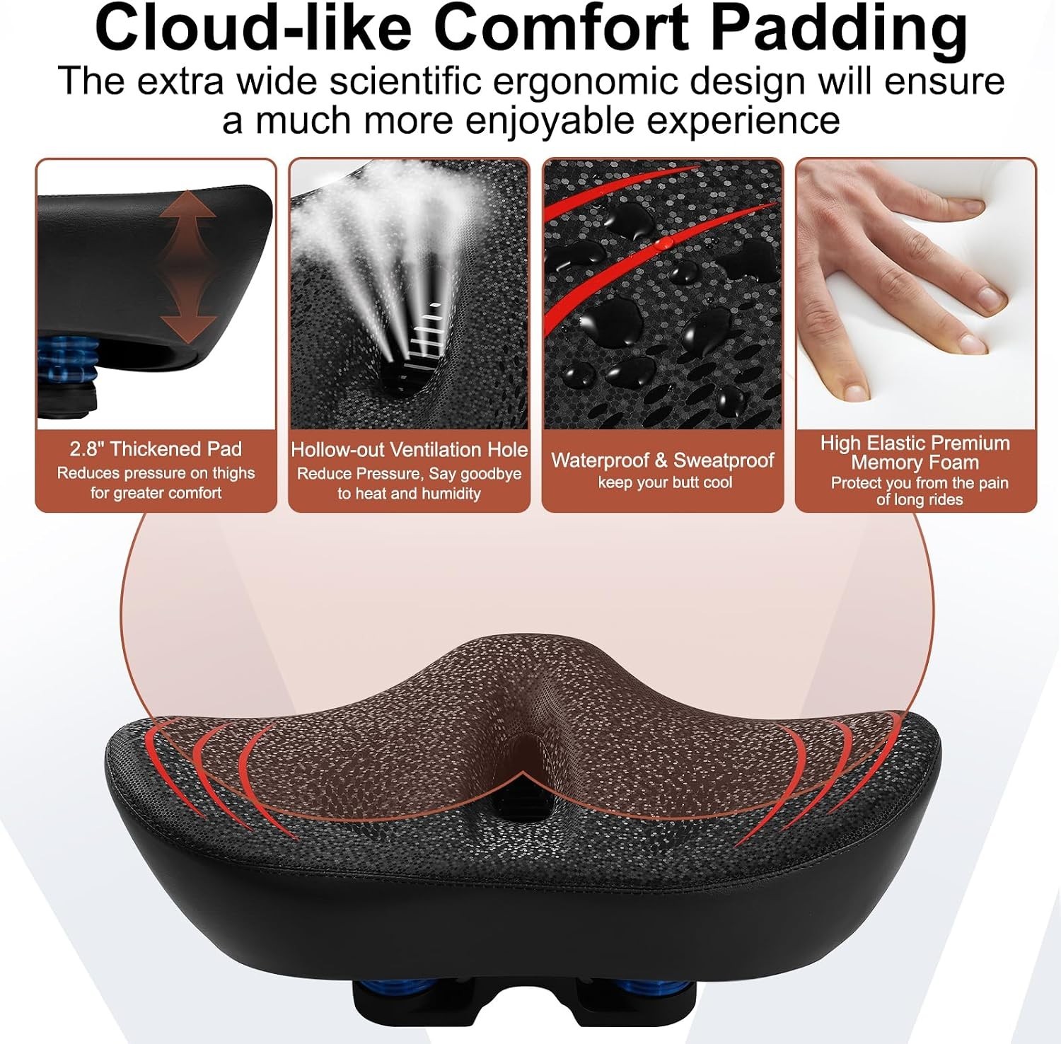 Upgrade Oversize Bike Seat for Men Women, Extra Wide Noseless Bicycle Seat Cushi