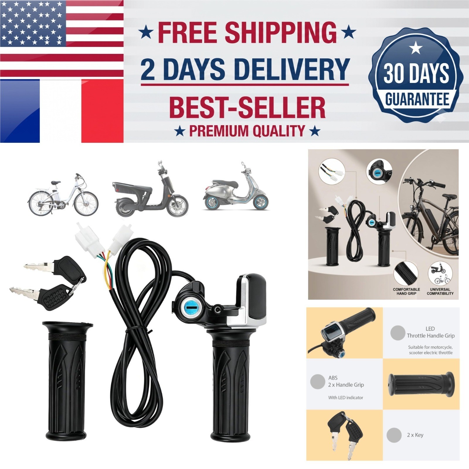 48V Twist Throttle for Electric Bikes with LED Display & Key Lock