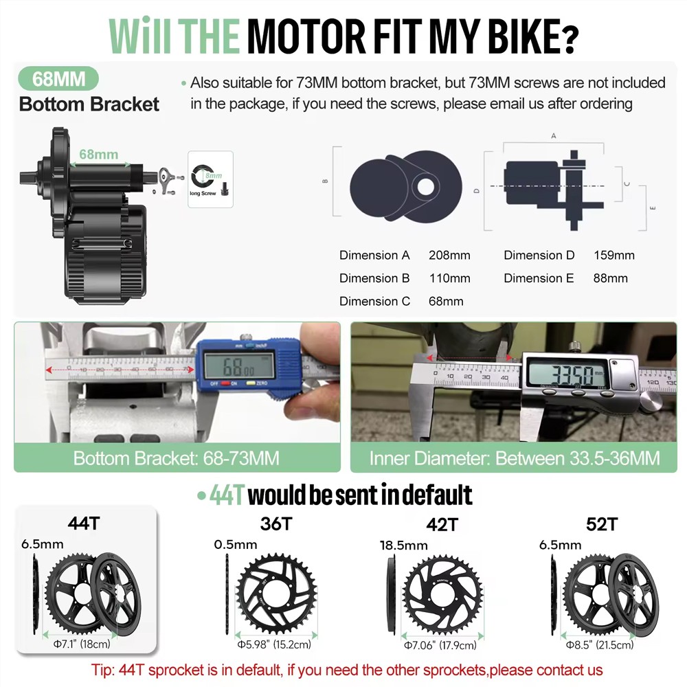 36V500W Bafang Mid Drive Motor Kit 68-73mm BBS02B DIY E-BIike Conversion Kits US