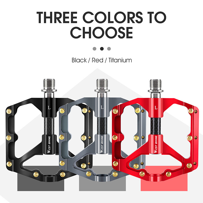 WEST BIKING Aluminum Bicycle Pedals Carbon Fiber Axle 3 Bearing Bike Pedals Red