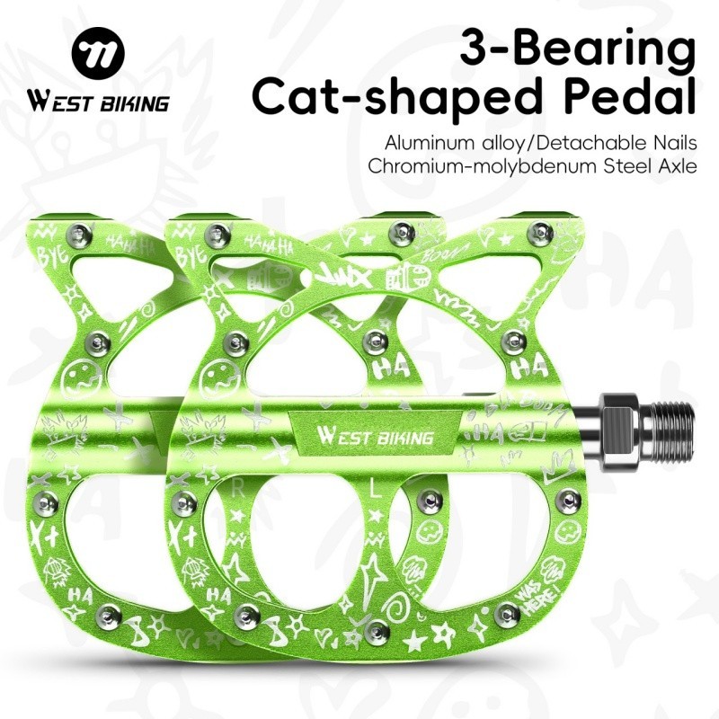 West Biking Cats Cycling Platform Pedals 3 Bearings Aluminum Bicycle Pedals