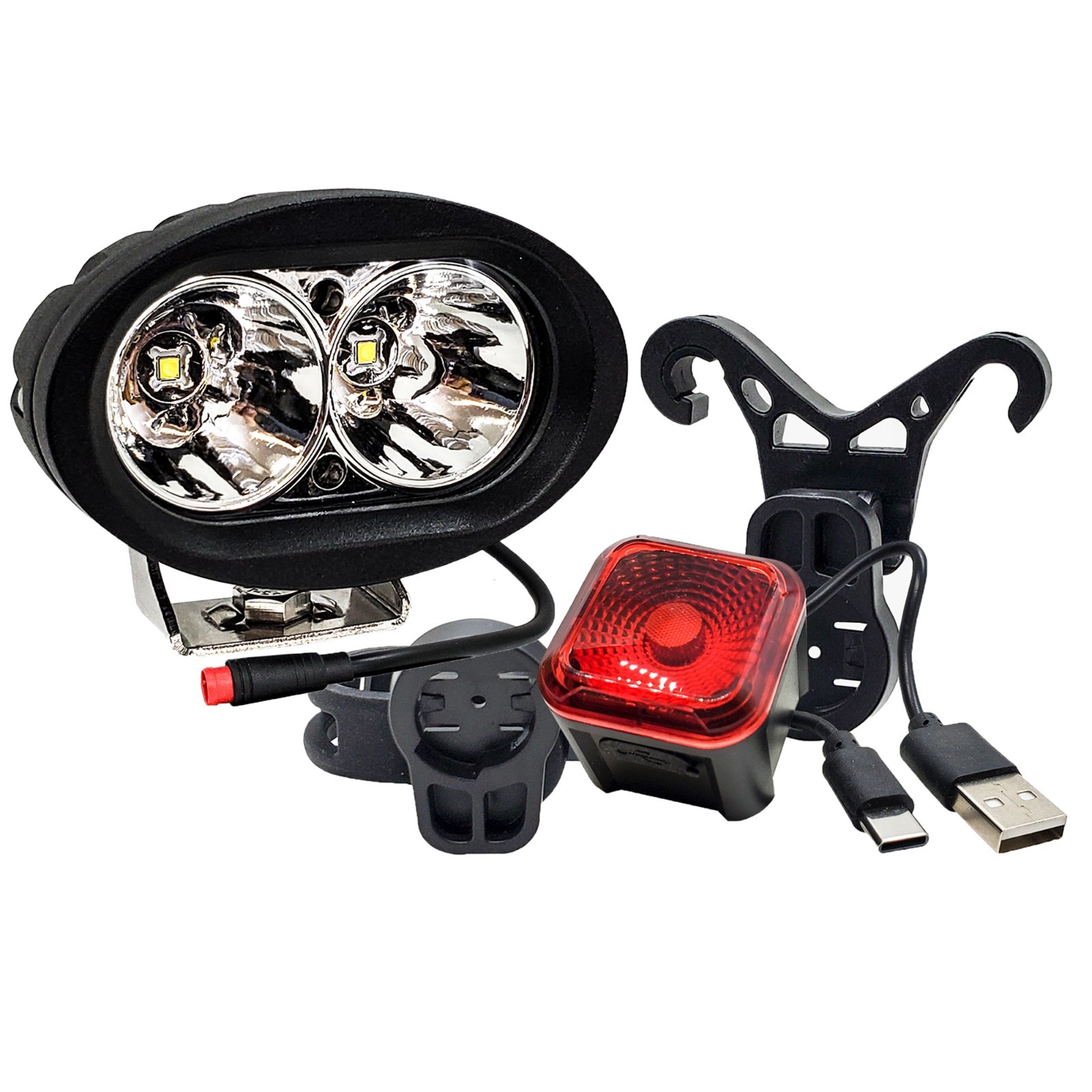 E-bike 8W LED Headlight 2 Pin Julet Plug & Smart Brake Light Lectric Juiced Bike