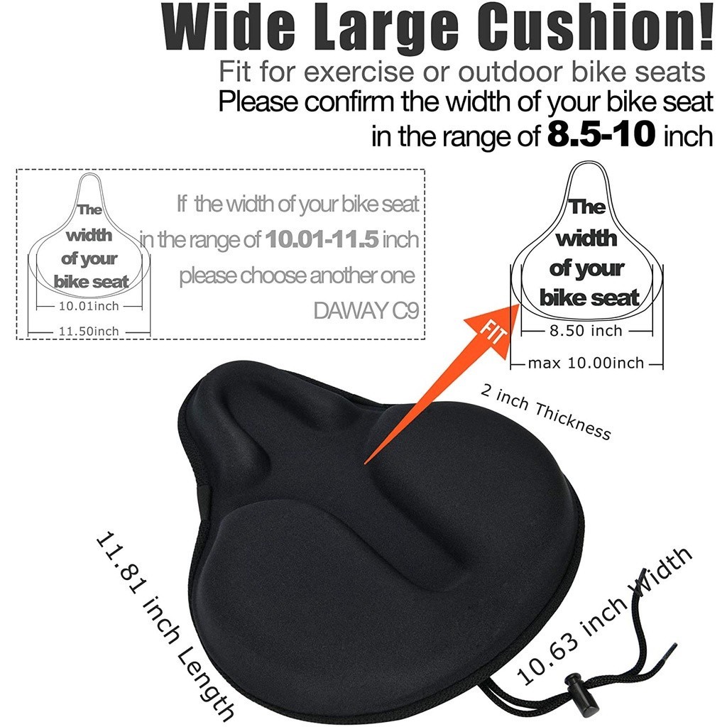 Extra Wide Big Bum Bike Bicycle Saddle Seat Gel Cushion Sporty Soft Comfort Pad