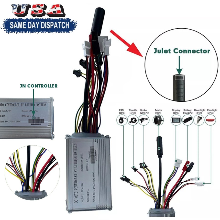E-bike 36V 48V 6 FET 15A 250W Brushless Motor JN Controller For Electric Bicyc .