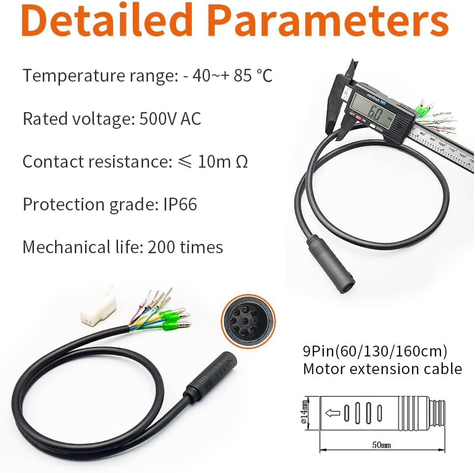 Hub Motor Convert Extension Cable 9 Pin Waterproof Connector 36V 48V 52V 250W-12