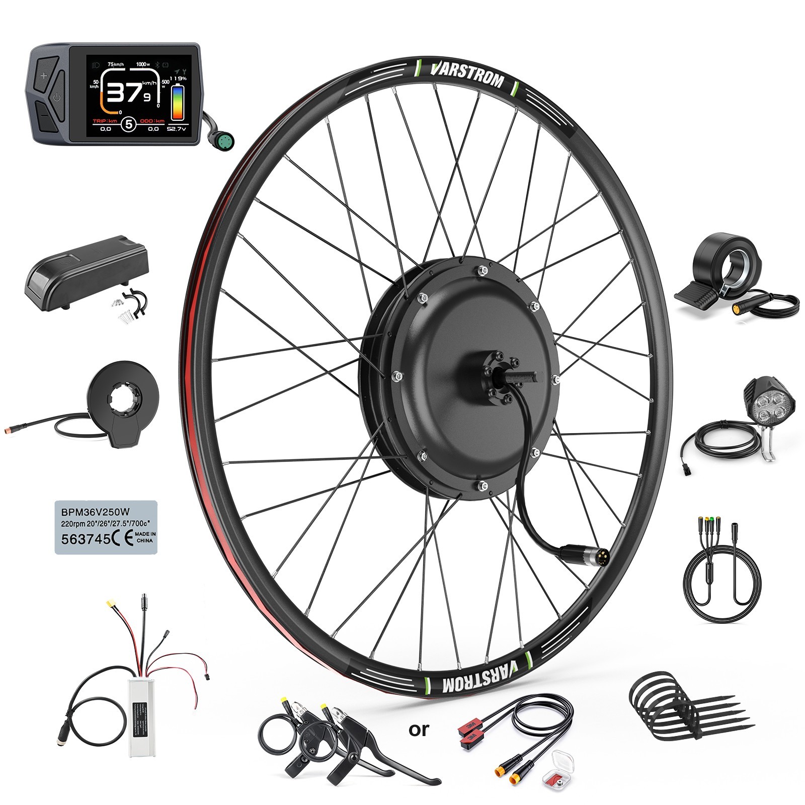 48V1500W26″27.5″700C Varstrom Rear Wheel Hub Motor Cassette EBike Conversion Kit