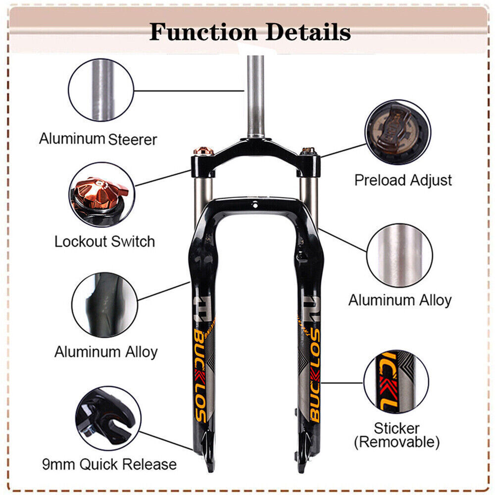 26″*4.0 QR Beach Oil Suspension Fat Fork 1-1/8″ Disc Brake Snow MTB Bicycle Fork