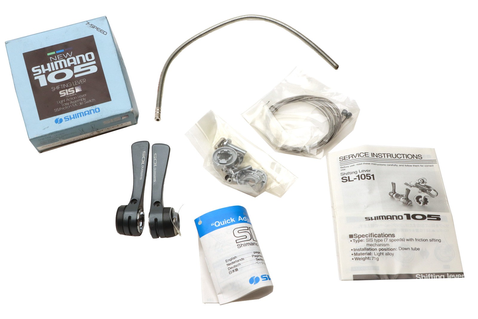 Shimano 105 SL-1051 Shift Lever Set w/ Cables 7s Silver NOS NEW