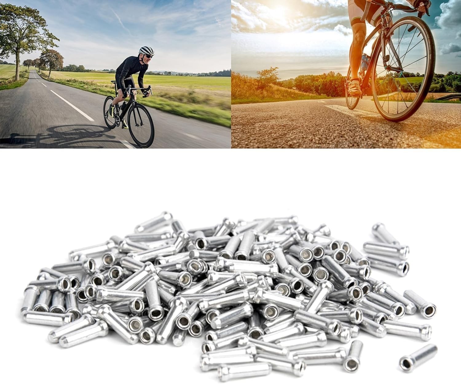 100 Pcs Silver Road Bike Cable End Caps Aluminum Alloy Wire Ferrule Tips