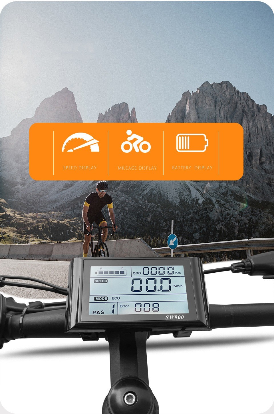 EBike 24V 36V 48V E-Bike S830 LCD Display Screen Control Meter Panel SM Plug.
