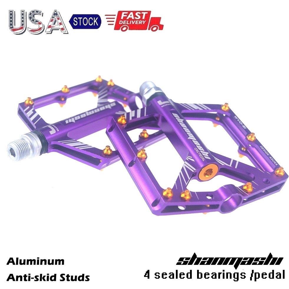 Road MTB Mountain Bike XC Bicycle Pedal 4 Sealed Bearings Flat Pedals Purple