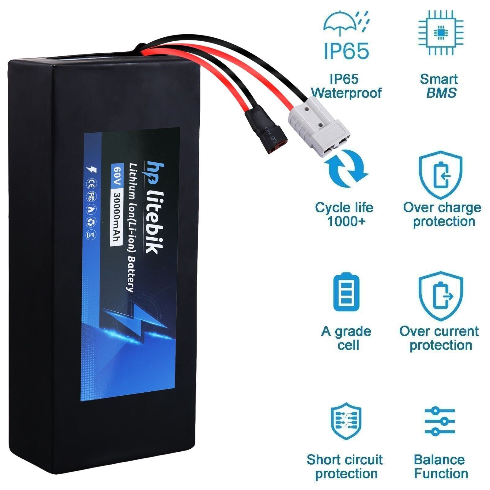 60V 30Ah Lithium ebike Battery With 50A BMS For 200-3000W Electric Bicycles Bike