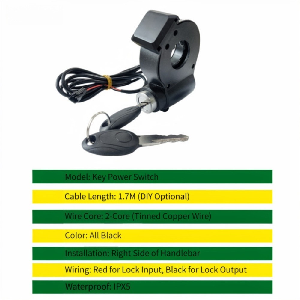 Voltage Monitoring Key Switch for Electric for scooters with 1.7m Wiring Length