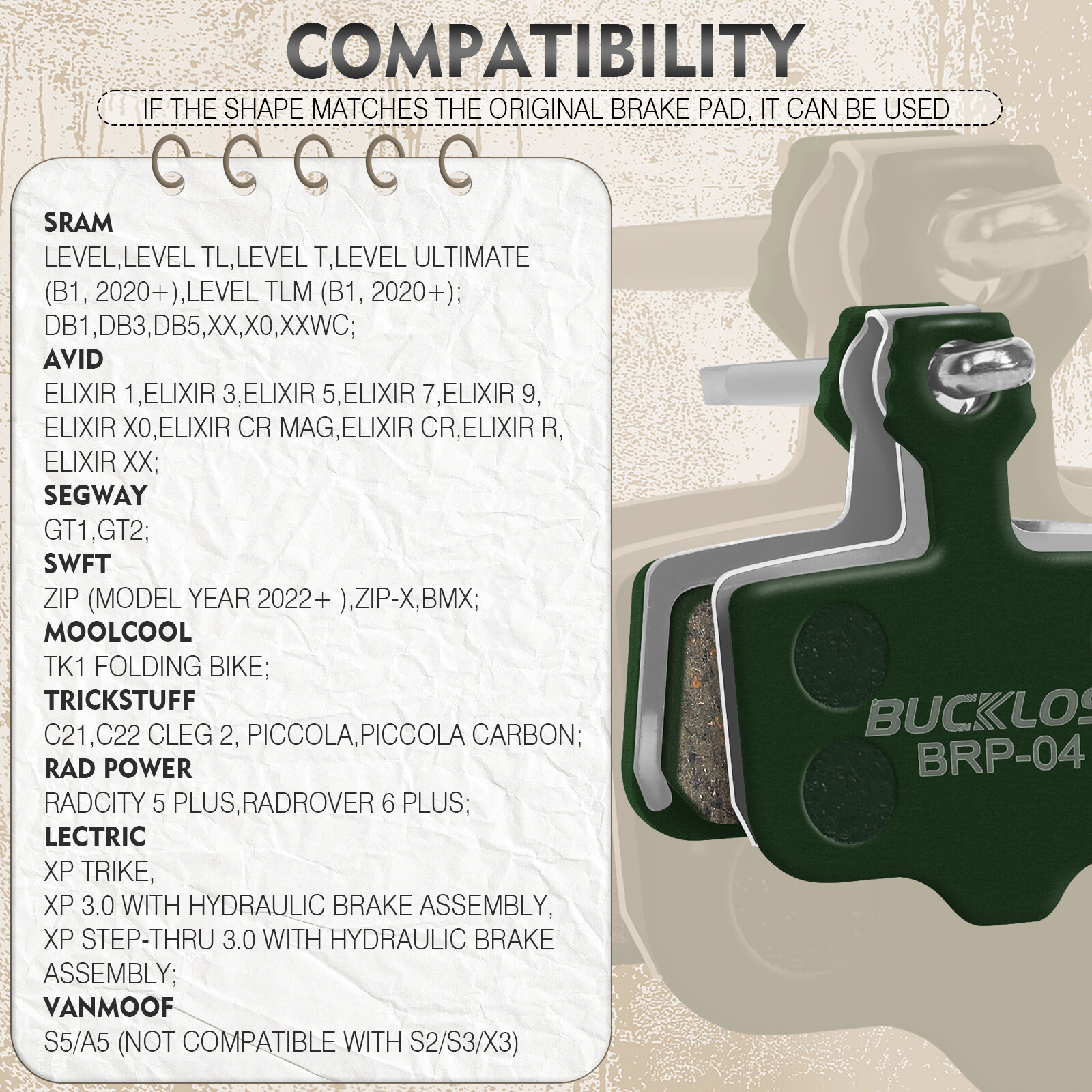 BUCKLOS 2 Pair Bicycle Disc Brake Pad Resin/Ceramic/Sintered Metal for AVID/SRAM