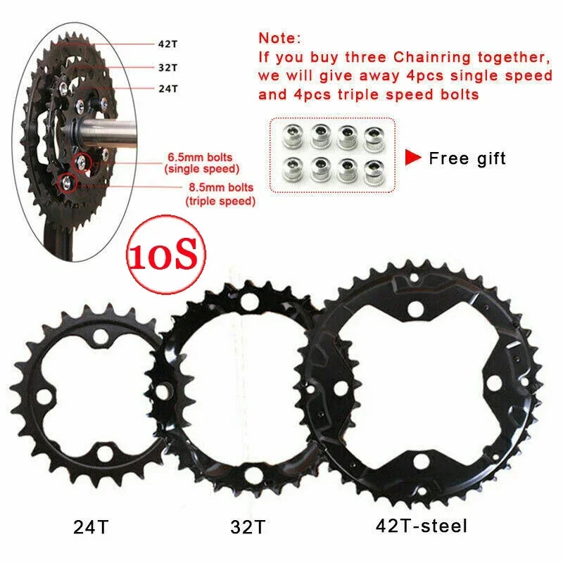 Bicycle Chainring 104/64BCD MTB Chainwheel 24T 26T 28T 32T 38T 42T 44T Double/Tr