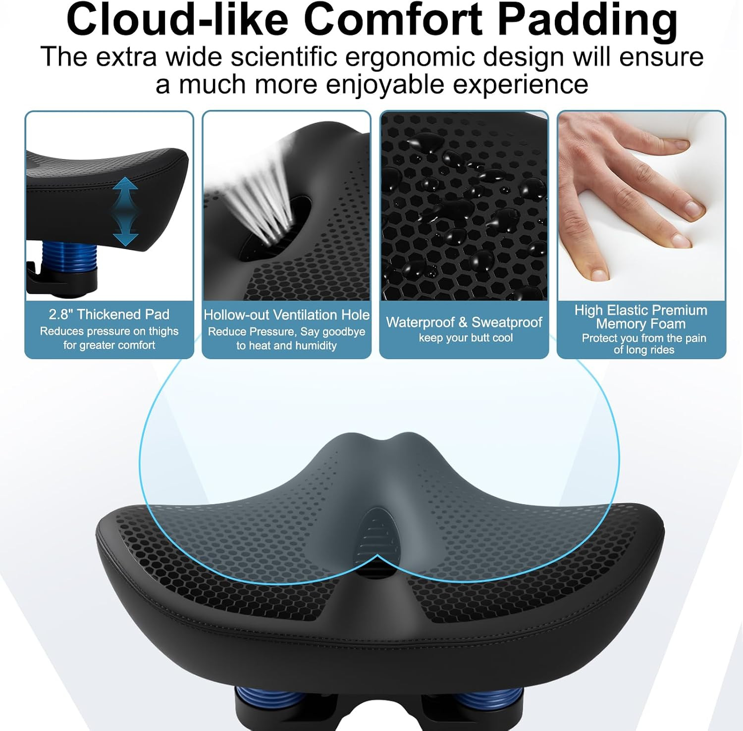 Upgrade Oversize Bike Seat for Men Women, Extra Wide Noseless Bicycle Seat Cushi