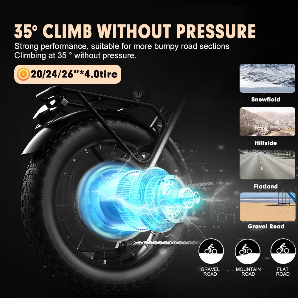 48V 2000W Fat Tire Rear Brushless Gearless Hub Motor for Snow E-Bike 20/24/26in