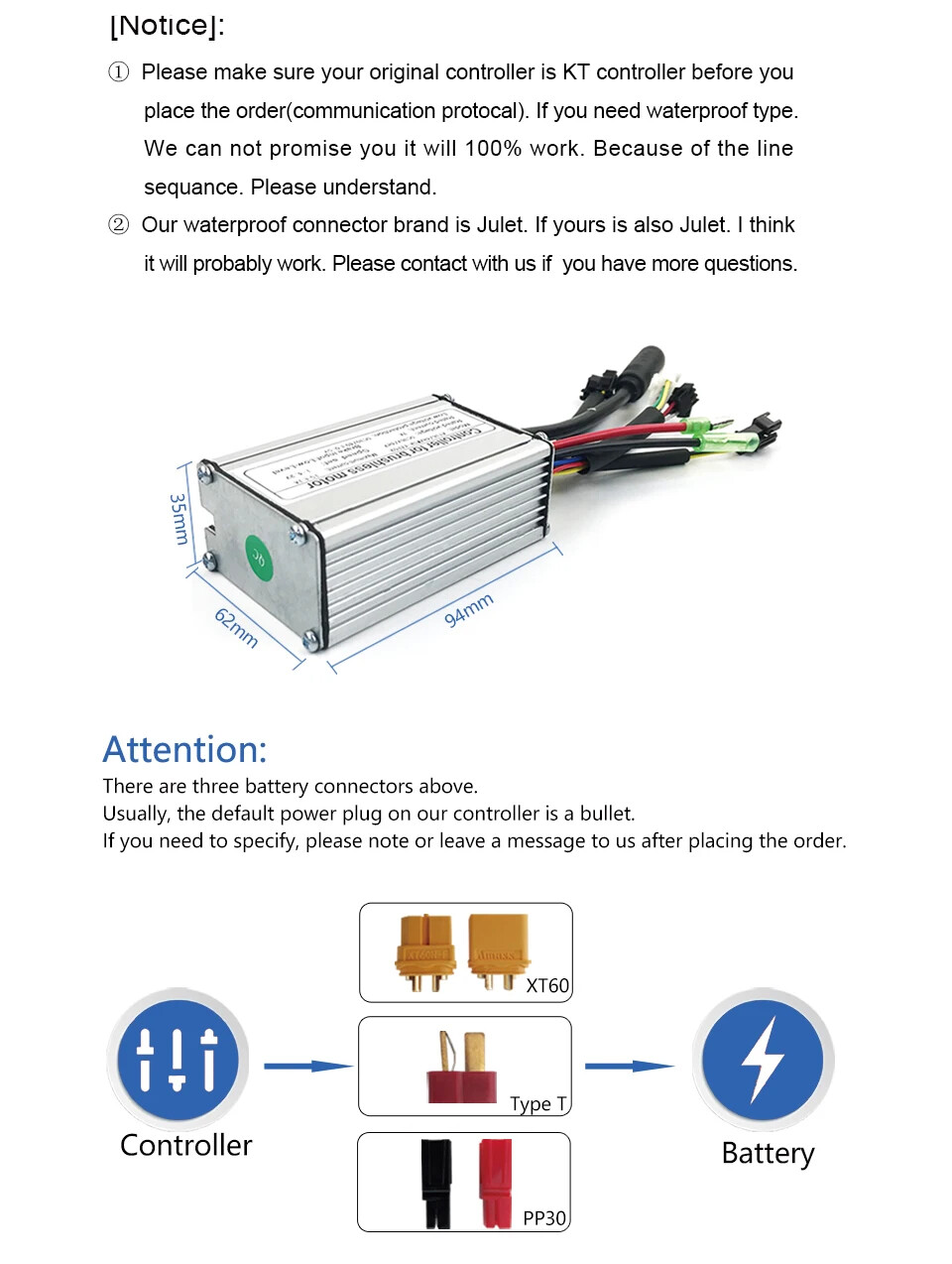Electric Bicycle Kit Brushless Controller Square Wave 6 Mosfet 24V 250W 10A 20A