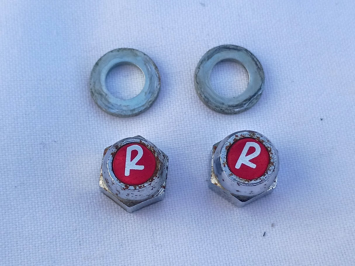 —Vtg pair Raleigh R-Nuts for 3-piece cottered cranks