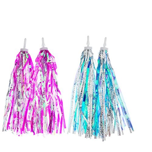 2 Pairs Bicycle Tassel Ribbon Bike Handlebar Blue silver and Hot pink silver
