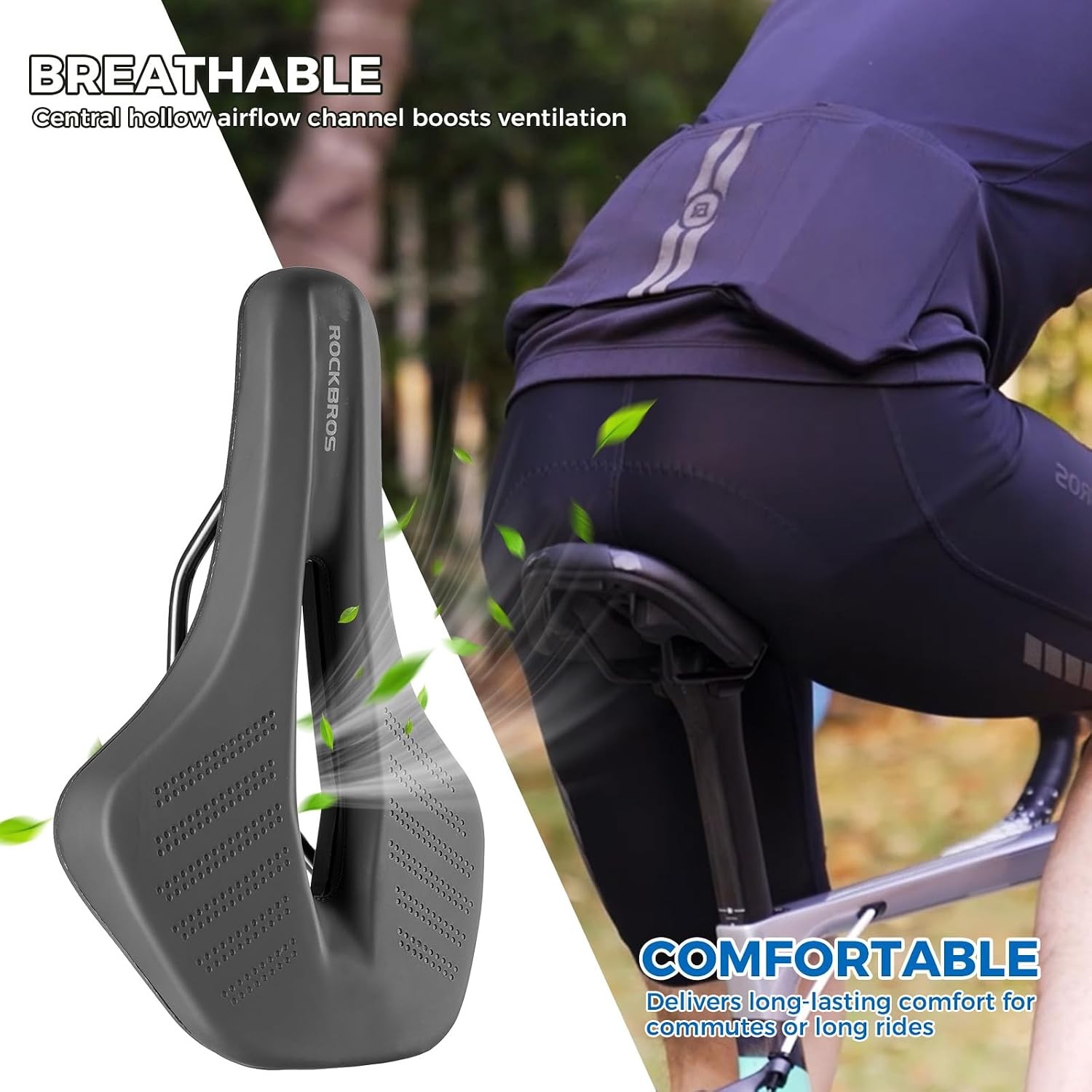 ROCKBROS Bicycle Saddle Ergonomic Comfort Bike Seat Soft Foam Padding Breathable