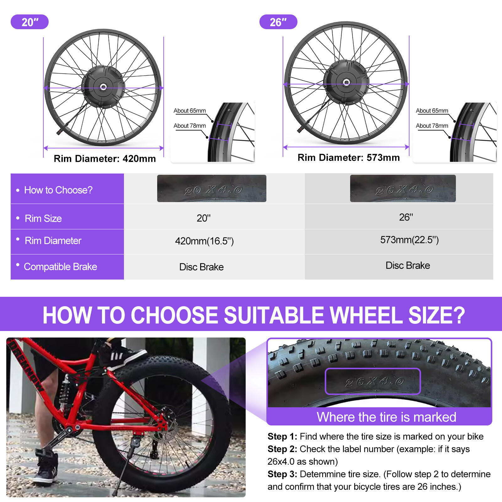 BAFANG 48V1000W Rear Hub Motor 26″ 20» Wheel Hub Motor Bicycle Conversion Kit