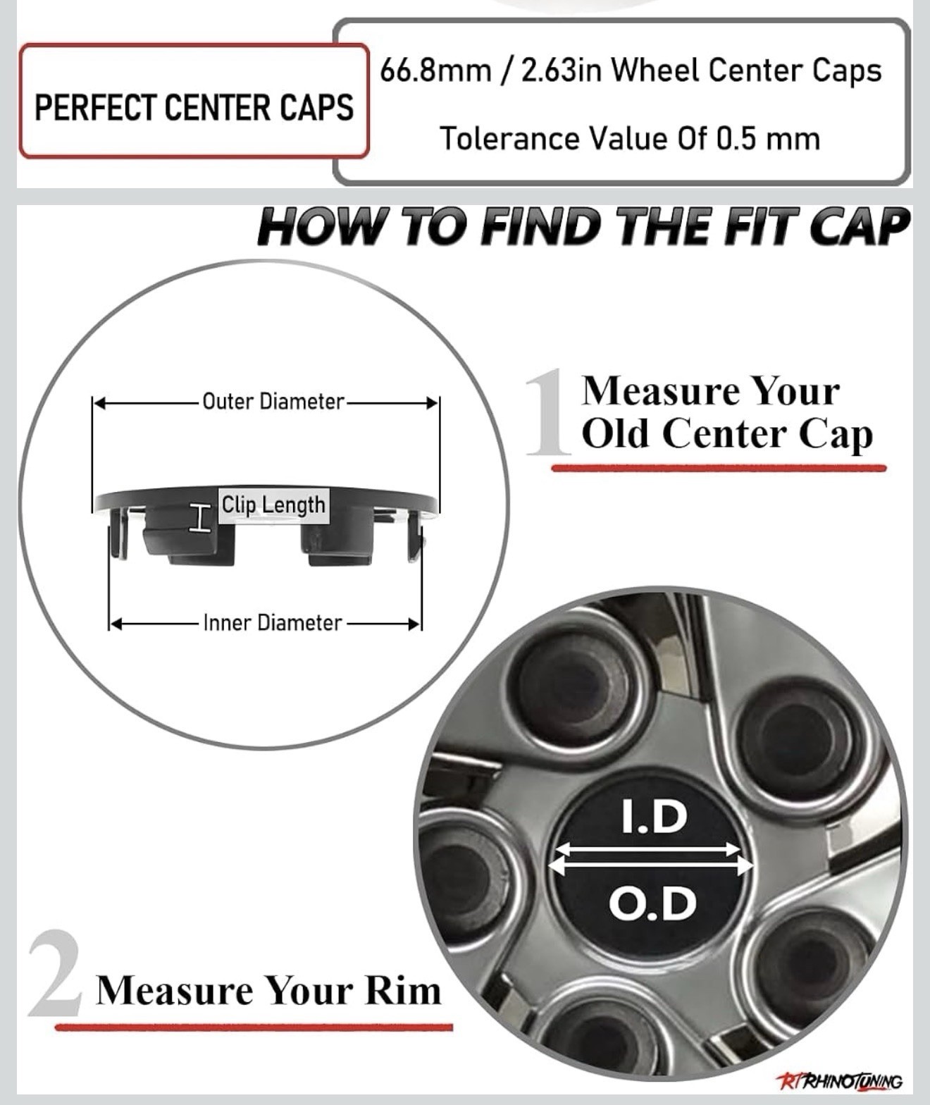 4PCS 66.8mm Wheel Center Caps for OD:66.8mm/2.63″, ID:64.5mm/2.54″ Matte Black