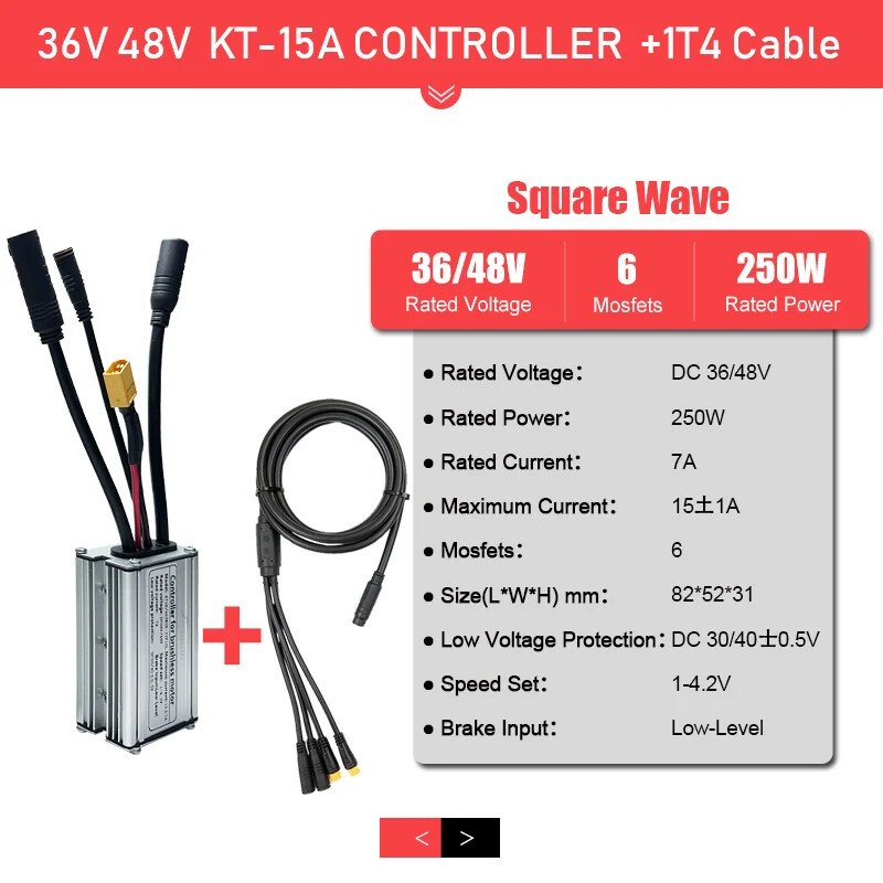 E-bike Controller 36V 48V 15-30A 250W-1000W Ebike Accessories with 1T5 Cable