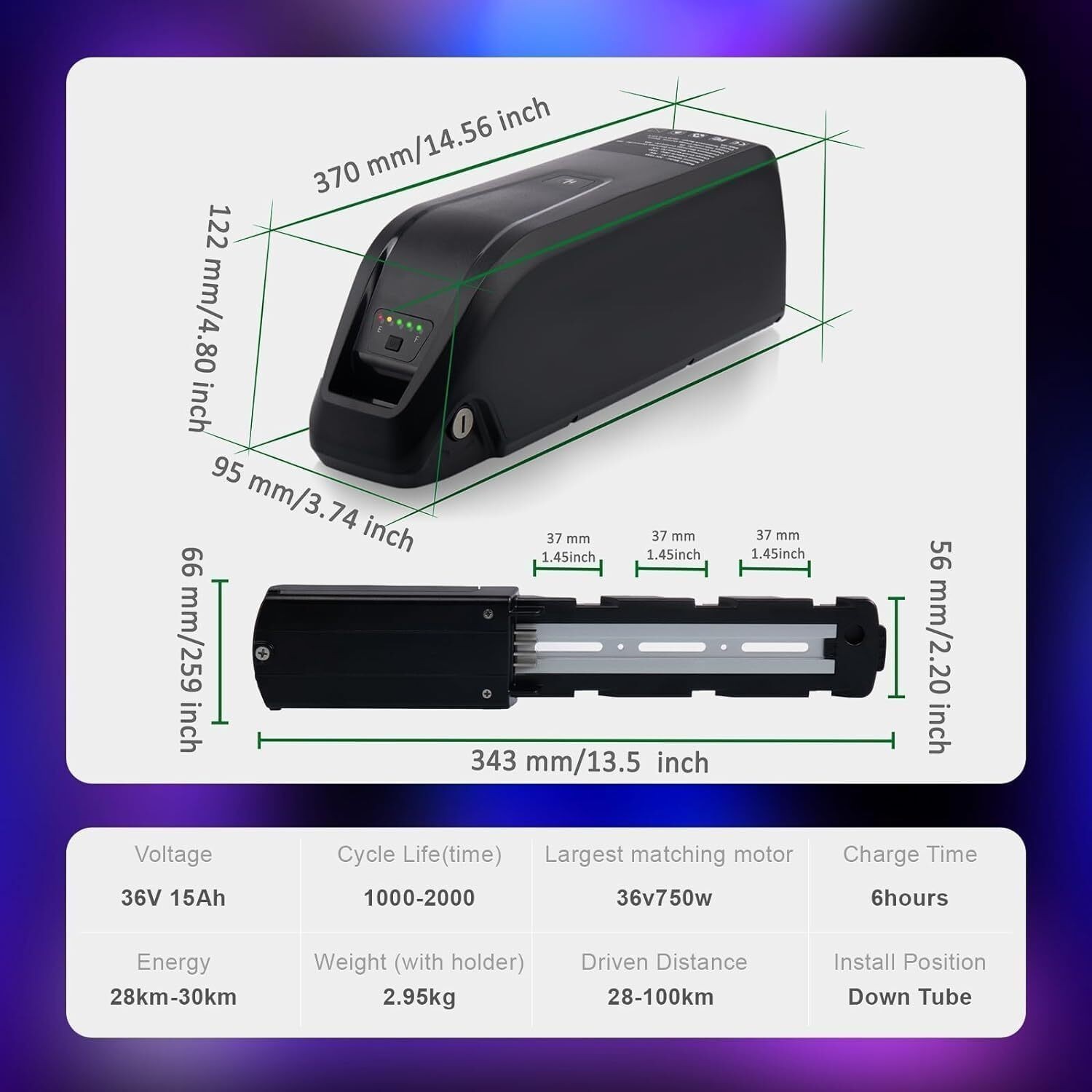 36V Lithium Li-ion Ebike Battery 36V 10Ah 15Ah 20Ah For 200W-1500W Electric Bike