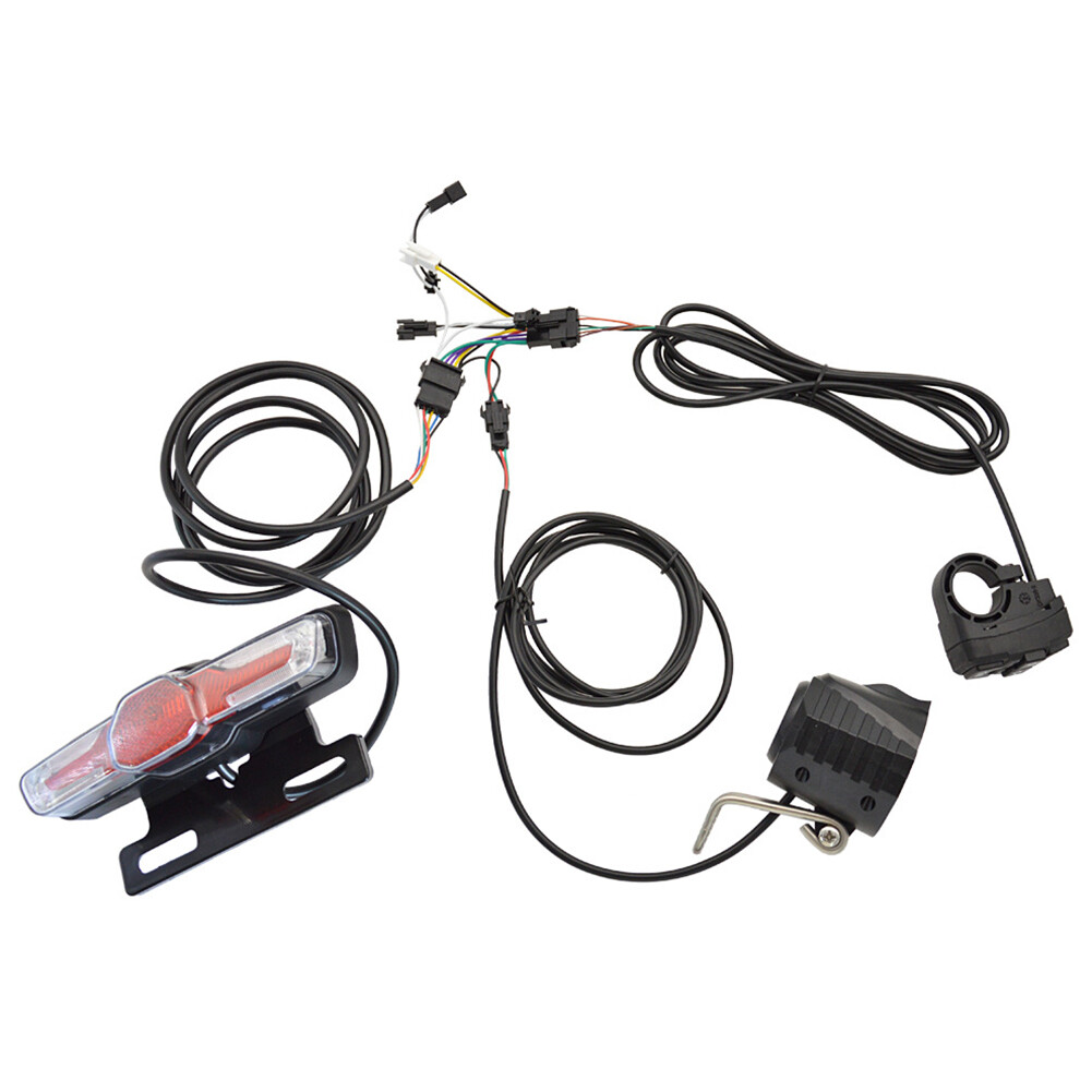 24V-48V E-Bike LED Headlight & Tail Light Set Horn Turn Signal Switch Button NEW
