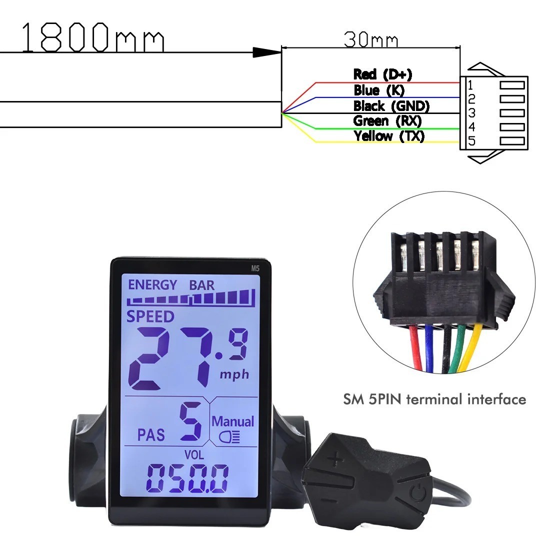 UART2 M5 24V 36V 48V Electric Bicycle Colorful Display E Scooter LCD Panel With