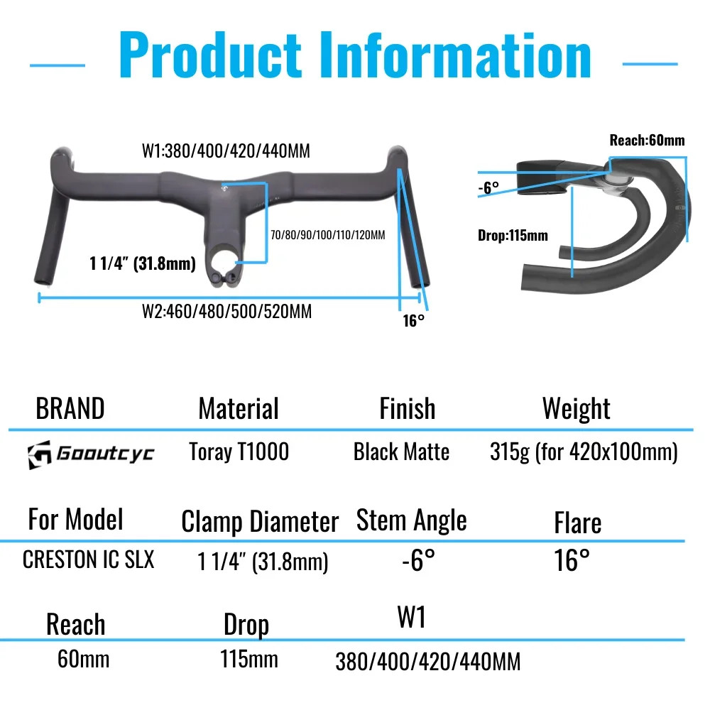 Carbon Fiber Aero Integrated Road Bike Drop Bar 16 Degree Flare 31.8mm Clamp