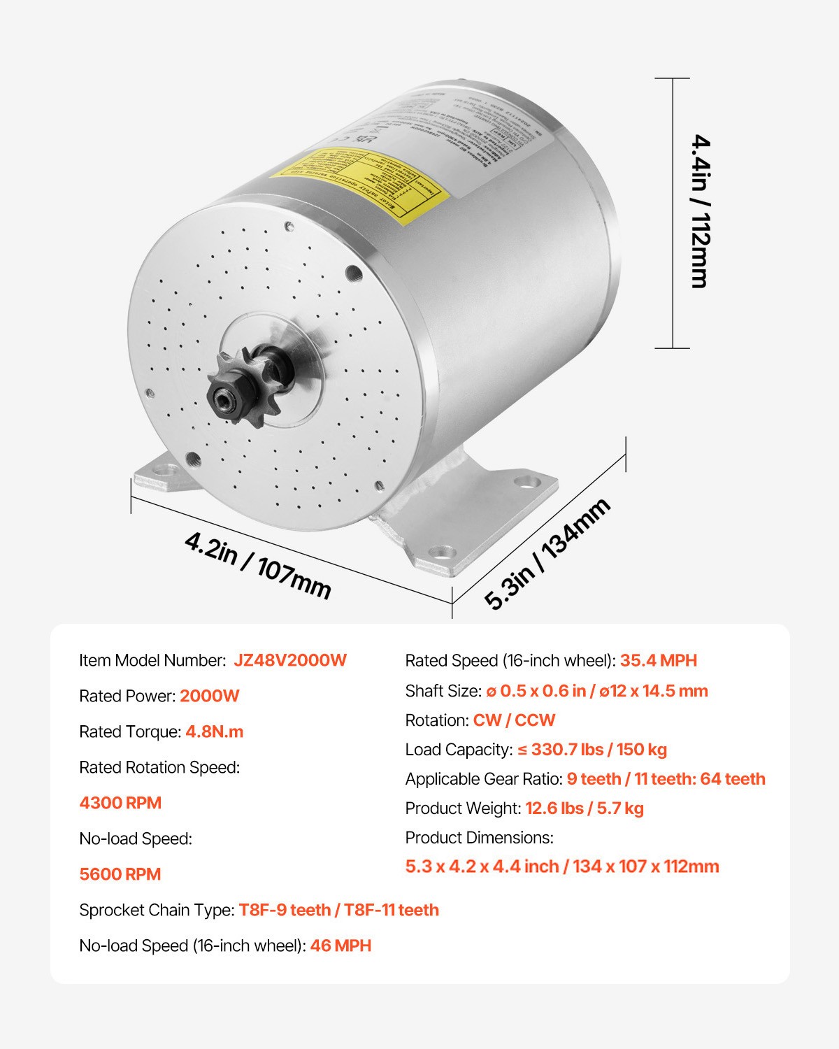 2000W Electric Brushless DC Motor Kit 48V 4300rpm Motor & Speed Controller
