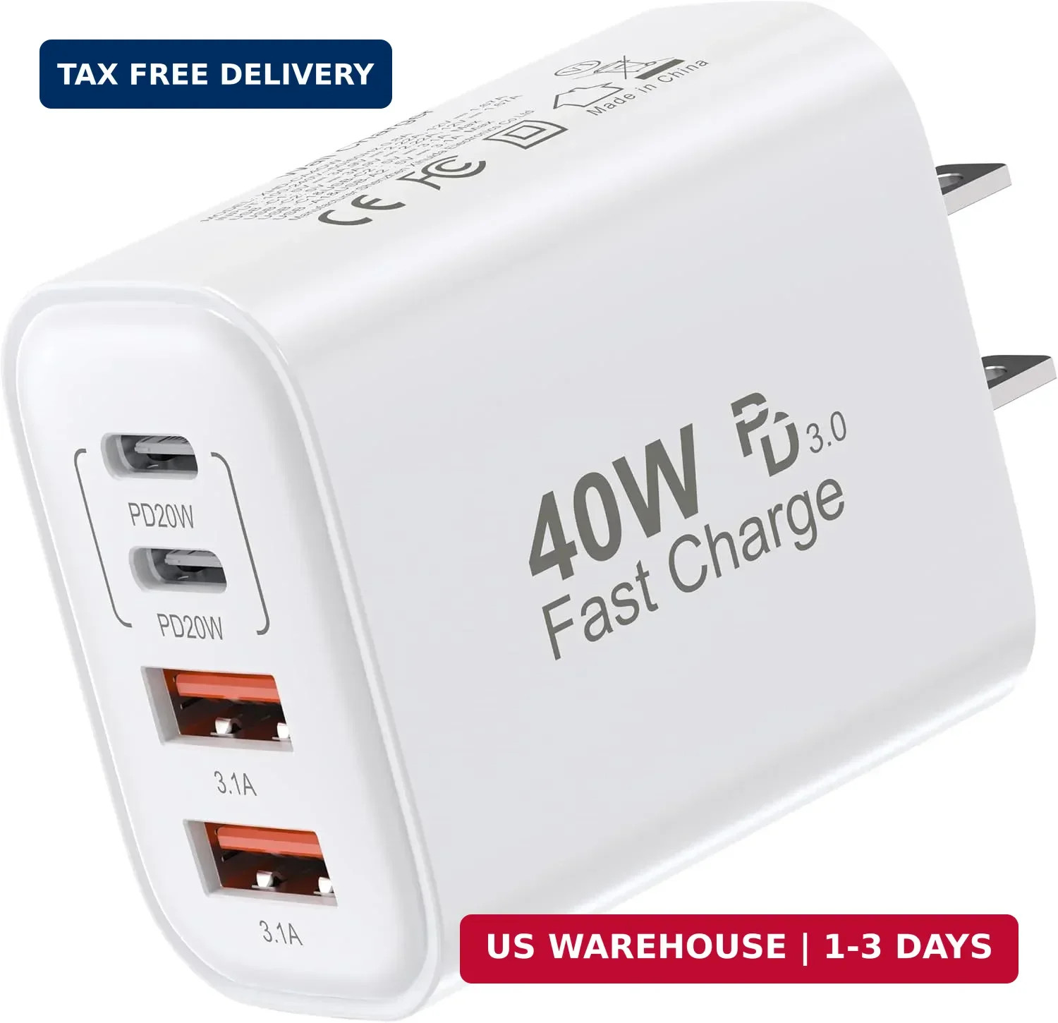 TT&C USB C Charger Block, 40W 4 Ports Wall Charger for iPhone 17,16,15,14 | Mult