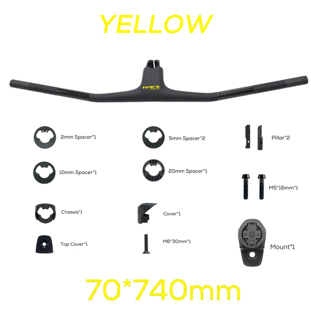 Carbon Fiber XC Mountain Bike Integrated Cockpit -20 Degree 740mm Flat T-Bar