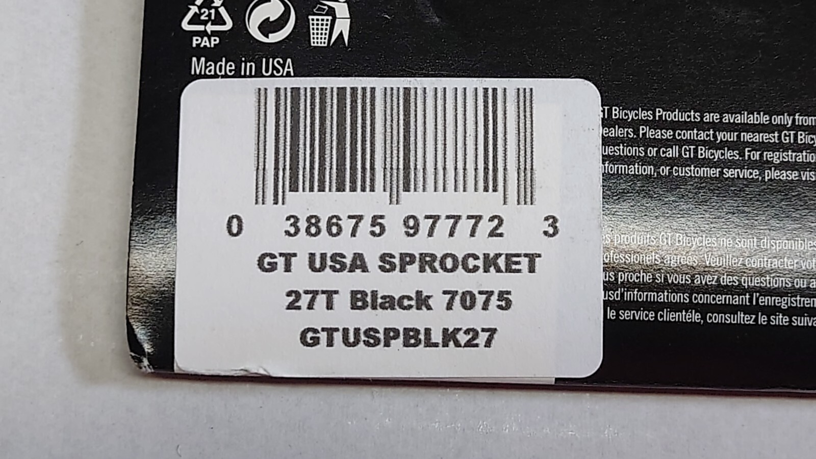 GT Bmx Sprocket 27T USA NEW