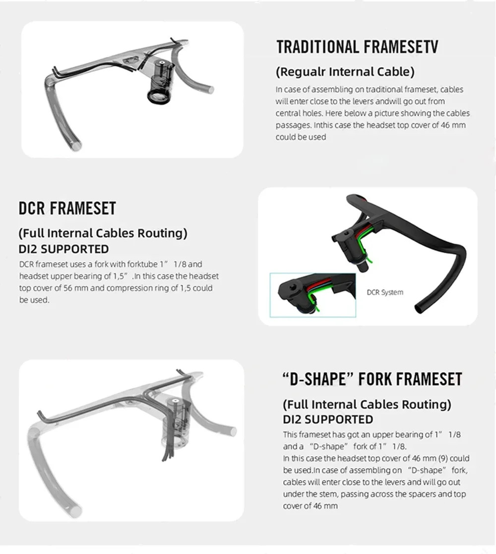 28.6mm Road Bike Cockpit Full Internal Cable Integrated Handlebar 360-440mm