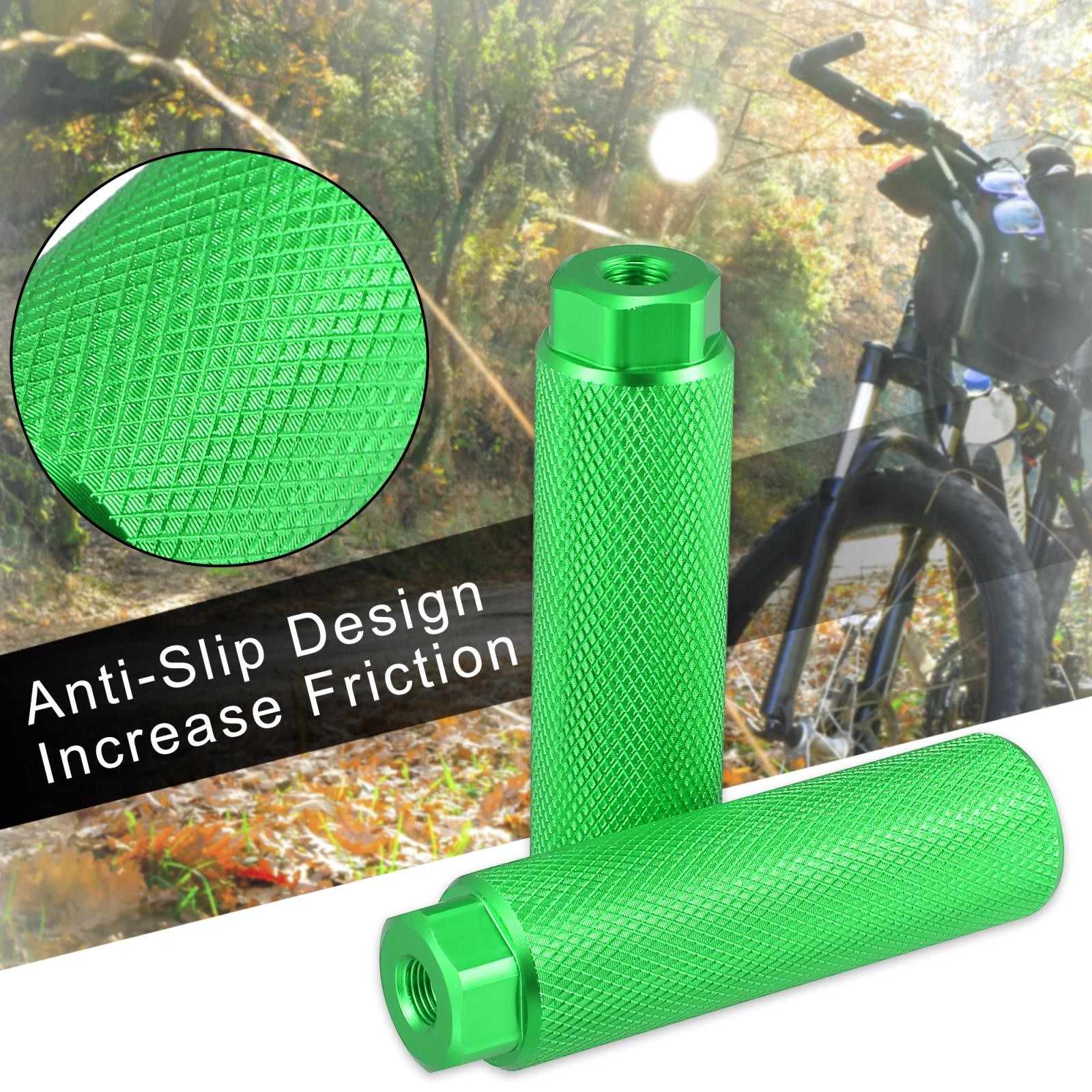 Pair Aluminum Alloy Rear Foot Pegs Green for MTB Bicycle Fit 3/8 inch Axles