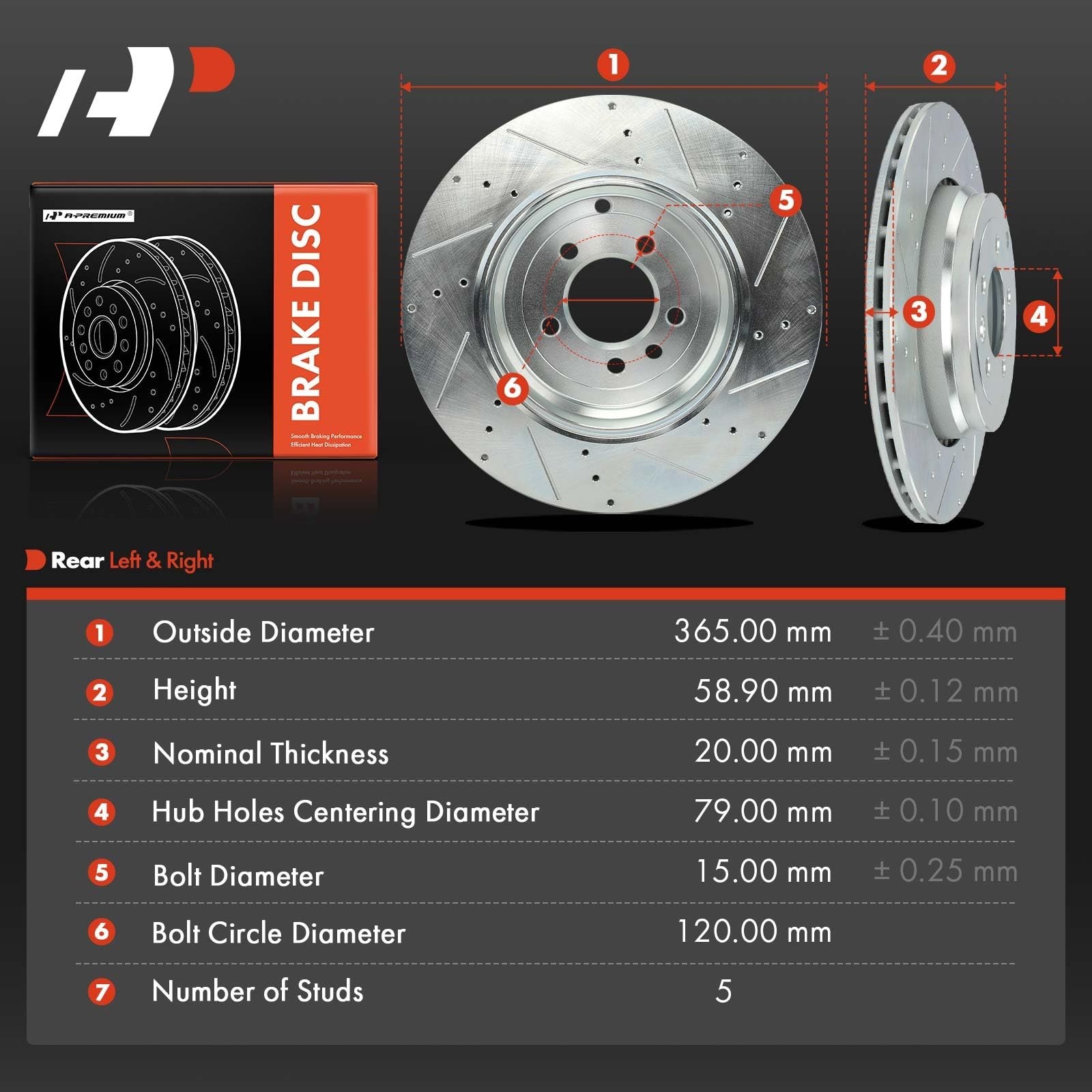A-Premium 14.37 Inch (365 mm) Rear Drilled and Slotted Disc Brake Rotors | Co…